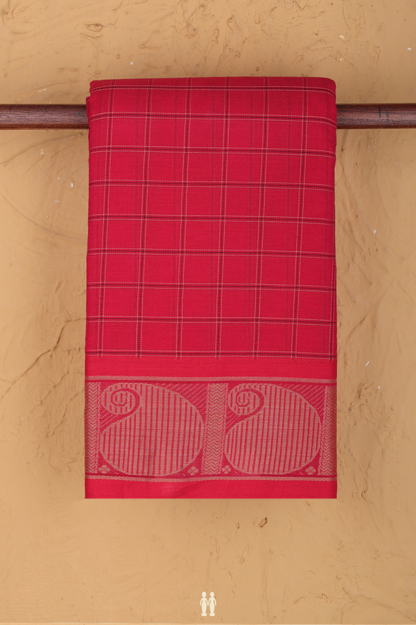 Kanchi Cotton Saree In Red With Checks Design