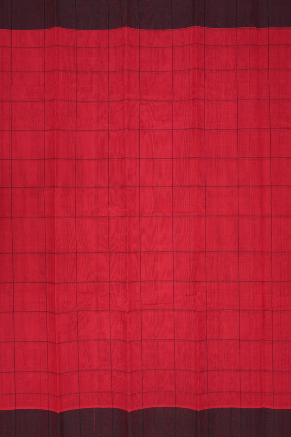 Kanchi Cotton Saree In Red With Checks Design