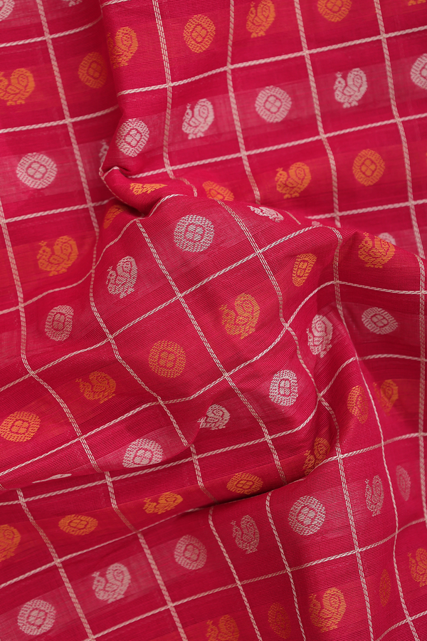 Kanchi Cotton Saree In Red With Checks Design