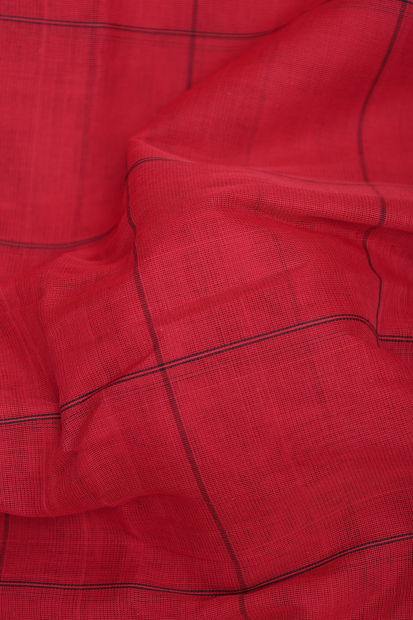 Kanchi Cotton Saree In Red With Checks Design