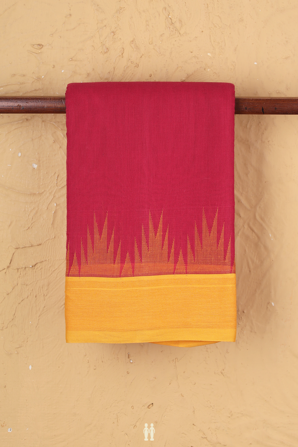 Kanchi Cotton Saree In Red With Contrast Border