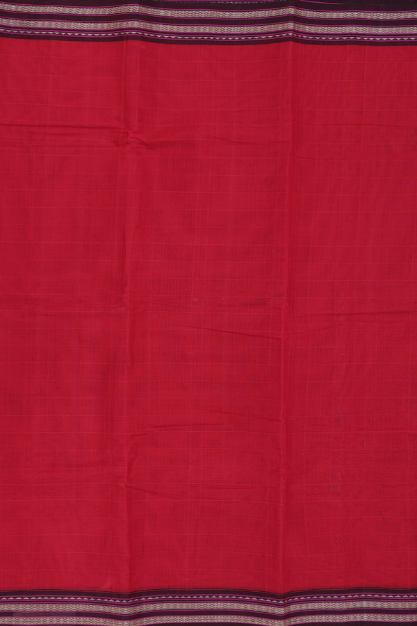 Kanchi Cotton Saree In Red With Threadwork Border