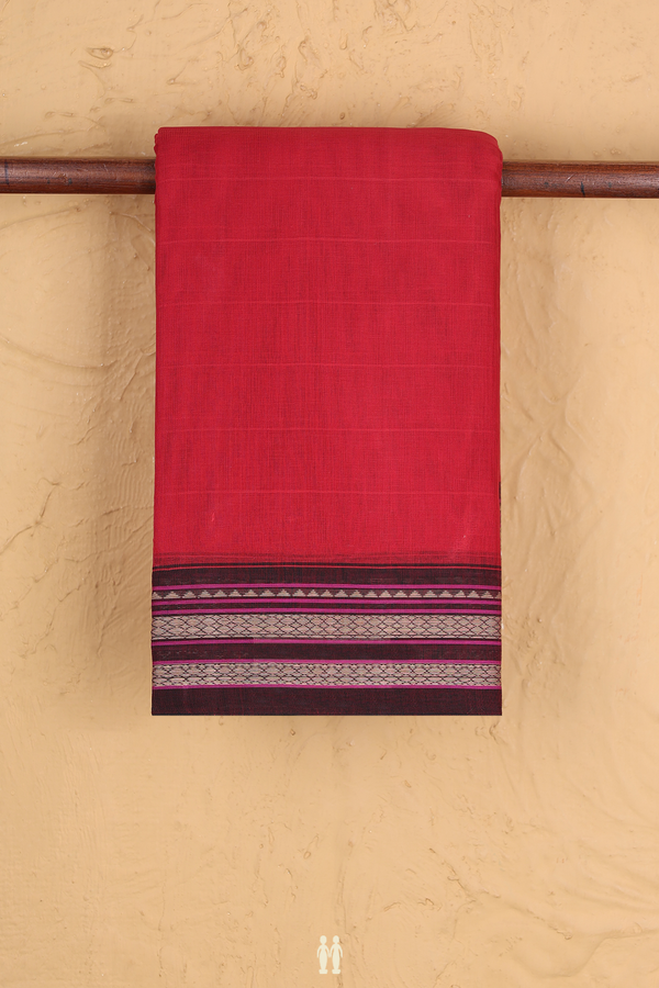 Kanchi Cotton Saree In Red With Threadwork Border