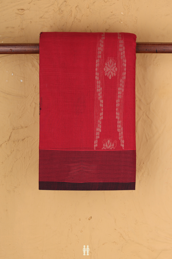 Kanchi Cotton Saree In Red With Threadwork Design