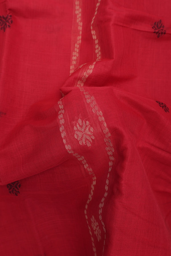 Kanchi Cotton Saree In Red With Threadwork Design