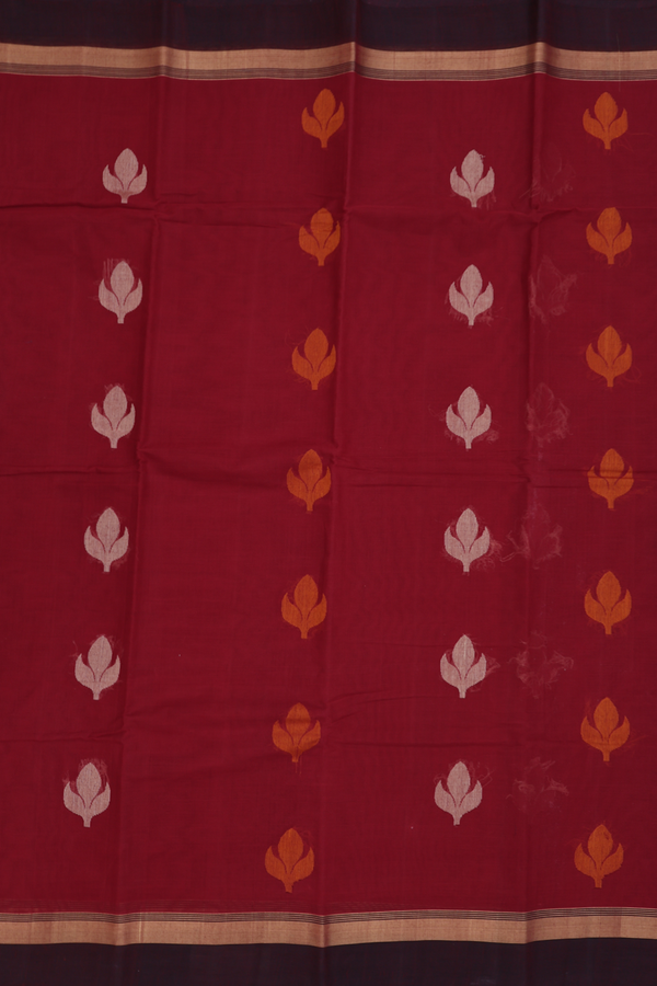 Kanchi Cotton Saree In Red With Threadwork Motifs