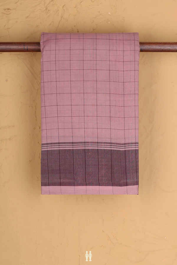 Kanchi Cotton Saree In Rose Brown With Checks Design