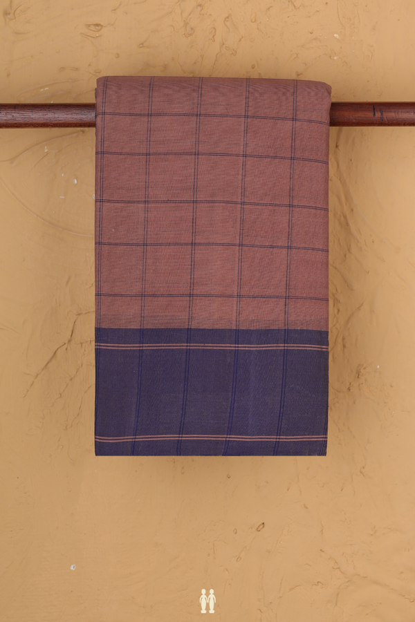 Kanchi Cotton Saree In Rose Brown With Checks Design