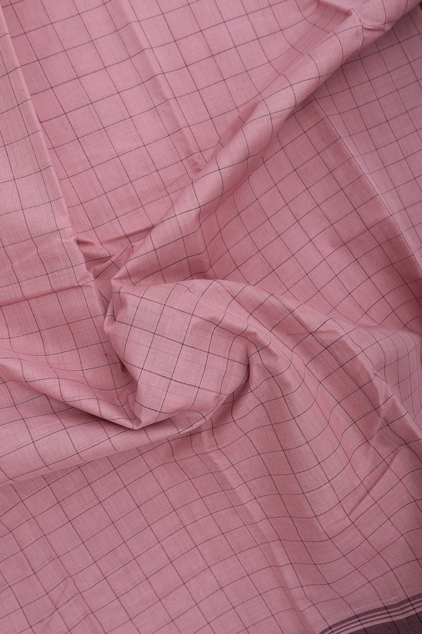 Kanchi Cotton Saree In Rose Brown With Checks Design