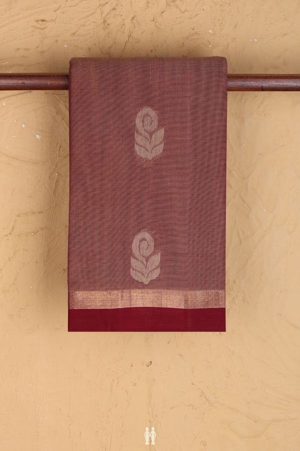Kanchi Cotton Saree In Rose Brown With Threadwork Motifs