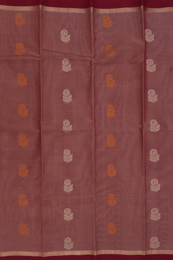 Kanchi Cotton Saree In Rose Brown With Threadwork Motifs