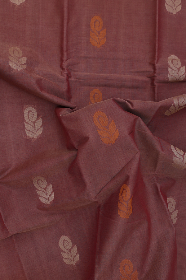 Kanchi Cotton Saree In Rose Brown With Threadwork Motifs