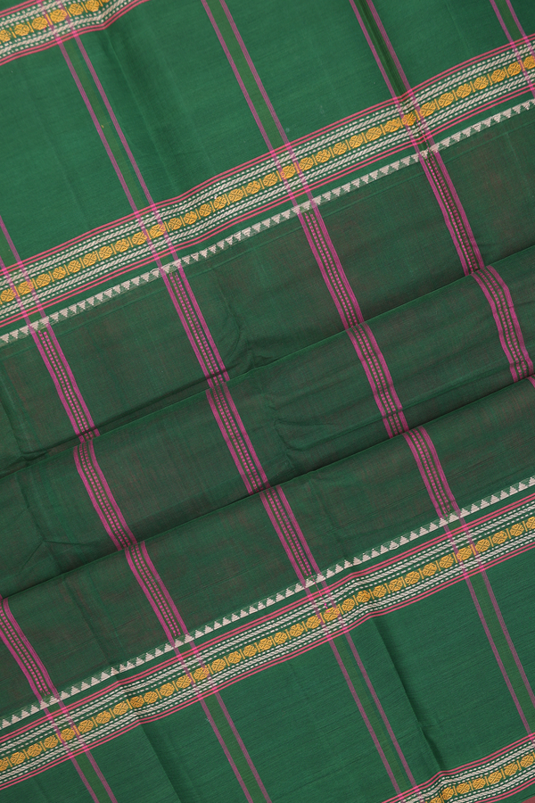 Kanchi Cotton Saree In Plain Rose Pink With Contrast Border