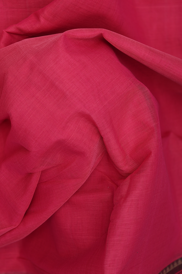 Kanchi Cotton Saree In Plain Rose Pink With Contrast Border