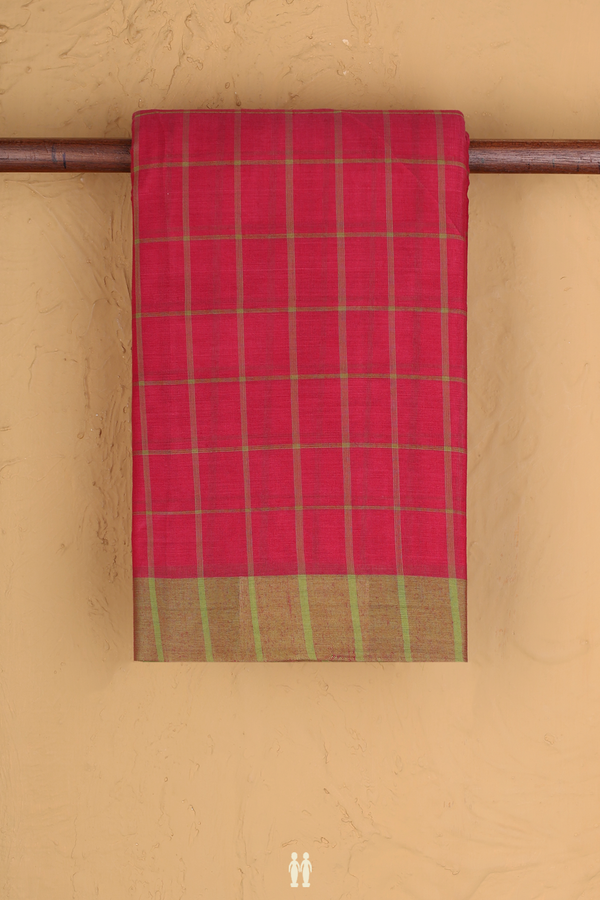 Kanchi Cotton Saree In Rose Red With Checks Design