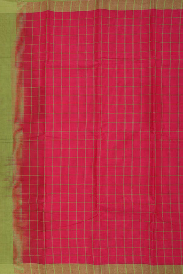 Kanchi Cotton Saree In Rose Red With Checks Design