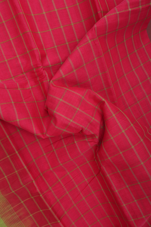 Kanchi Cotton Saree In Rose Red With Checks Design