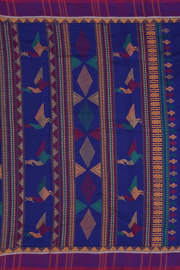 Kanchi Cotton Saree In Royal Blue With Threadwork Buttas