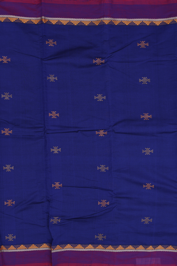 Kanchi Cotton Saree In Royal Blue With Threadwork Buttas
