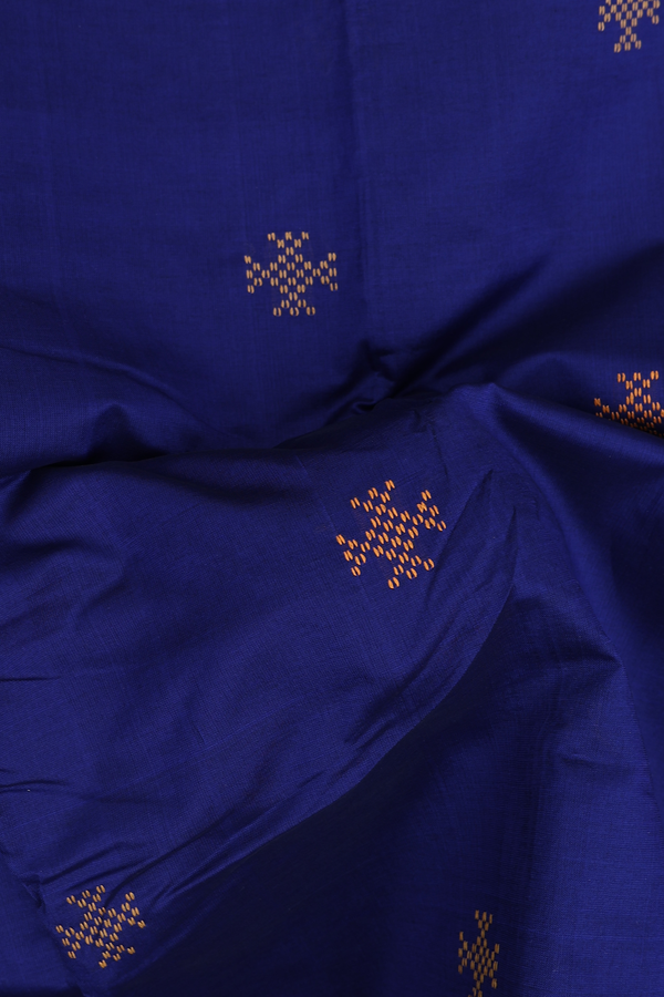 Kanchi Cotton Saree In Royal Blue With Threadwork Buttas