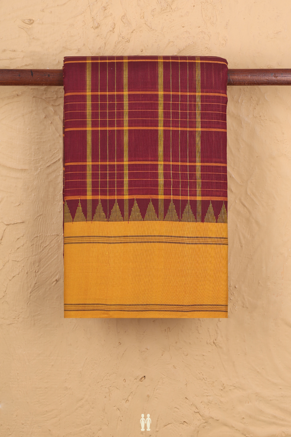 Kanchi Cotton Saree In Ruby Red With Checks Design