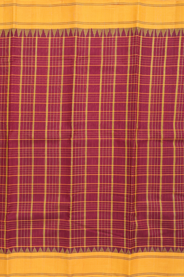 Kanchi Cotton Saree In Ruby Red With Checks Design