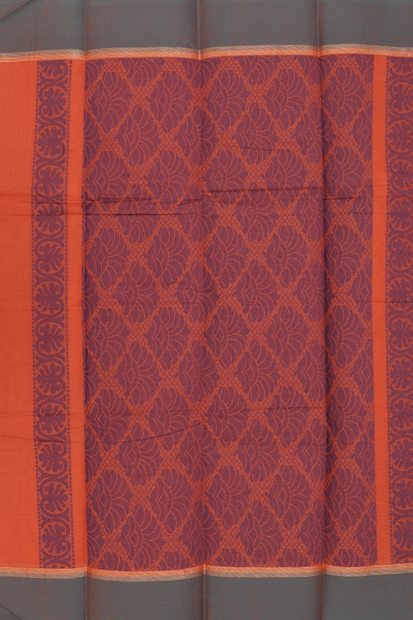 Kanchi Cotton Saree In Rust Orange With Floral Buttas