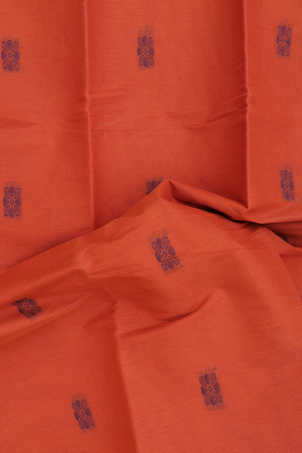 Kanchi Cotton Saree In Rust Orange With Floral Buttas