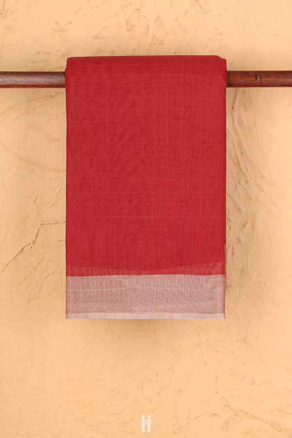 Kanchi Cotton Saree In Rust Red With Contrast Border