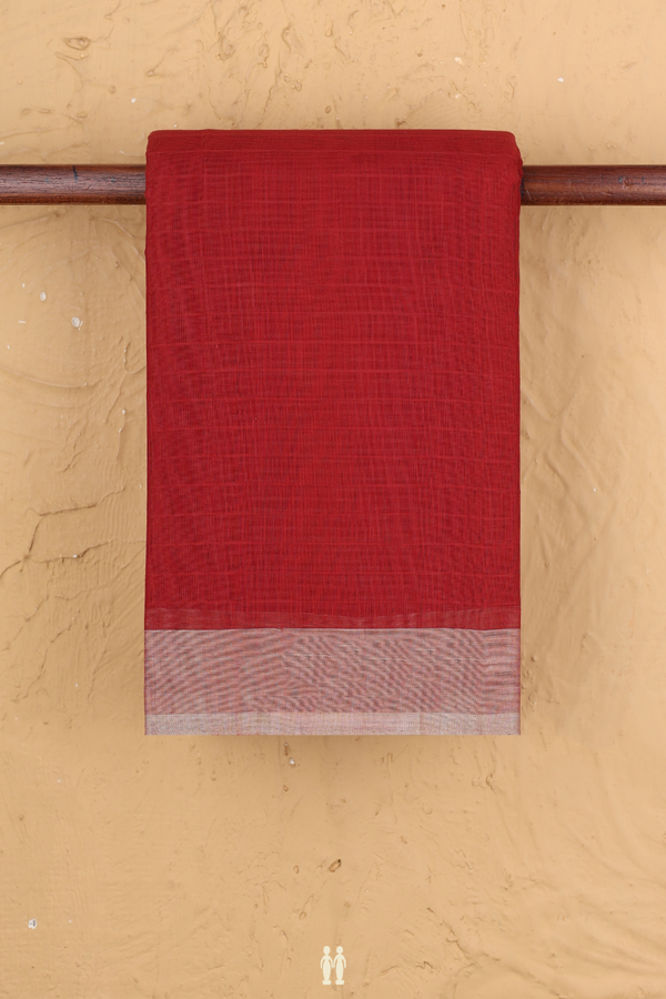 Kanchi Cotton Saree In Rust Red With Self Stripes Design