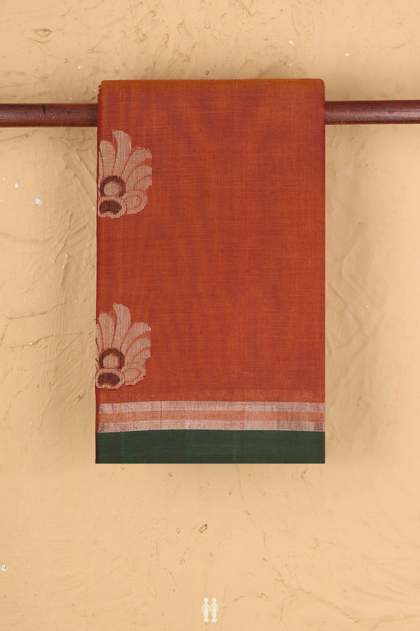 Kanchi Cotton Saree In Saddle Brown With Threadwork Buttas