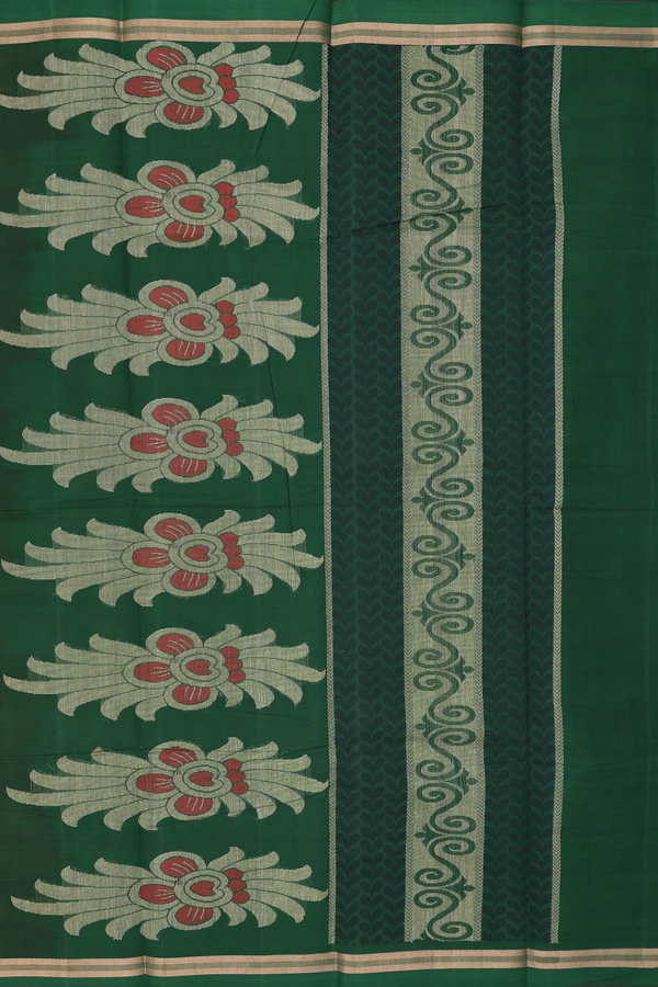 Kanchi Cotton Saree In Saddle Brown With Threadwork Buttas
