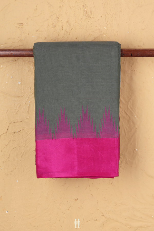 Kanchi Cotton Saree In Sage Green With Contrast Silk Border