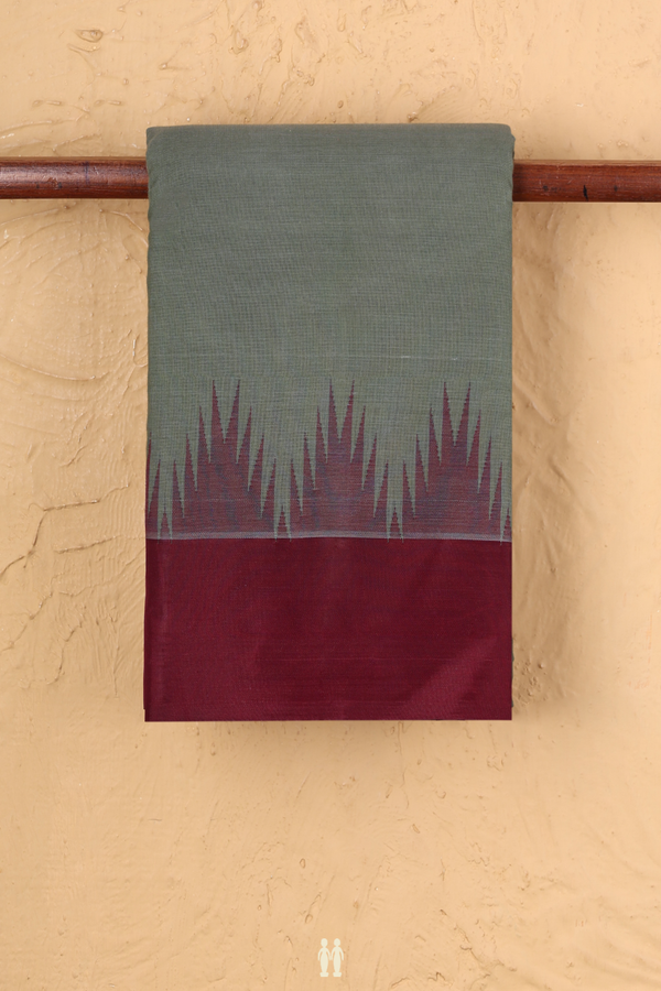 Kanchi Cotton Saree In Sage Green With Contrast Silk Border