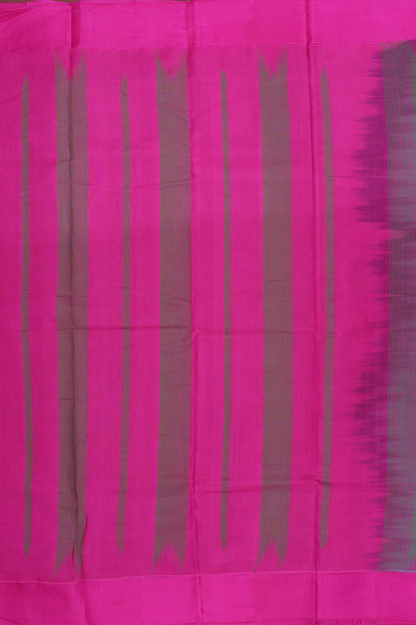 Kanchi Cotton Saree In Sage Green With Contrast Silk Border