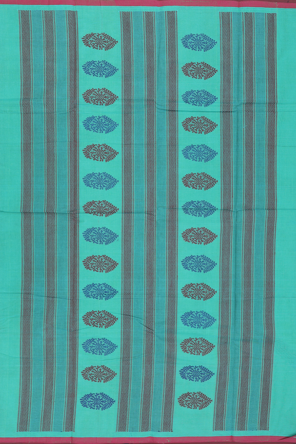 Kanchi Cotton Saree In Sea Green With Threadwork Buttas