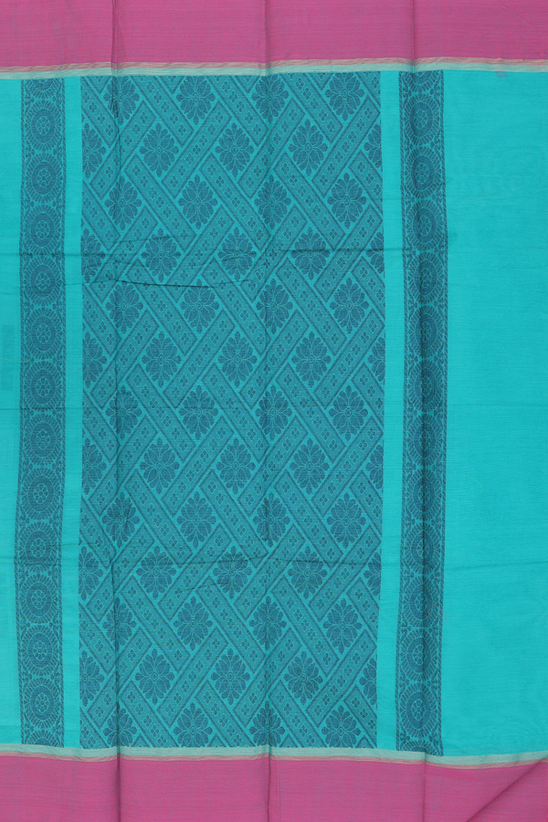 Kanchi Cotton Saree In Sea Green With Threadwork Buttas