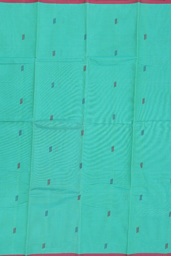 Kanchi Cotton Saree In Sea Green With Threadwork Buttas