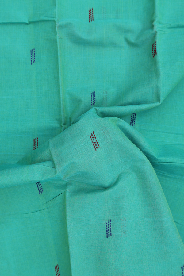 Kanchi Cotton Saree In Sea Green With Threadwork Buttas