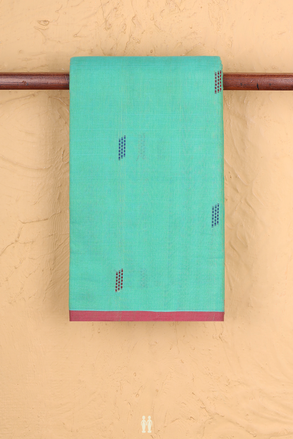 Kanchi Cotton Saree In Sea Green With Threadwork Buttas