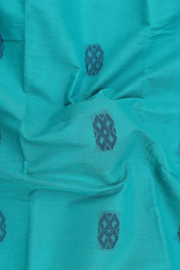 Kanchi Cotton Saree In Sea Green With Threadwork Buttas