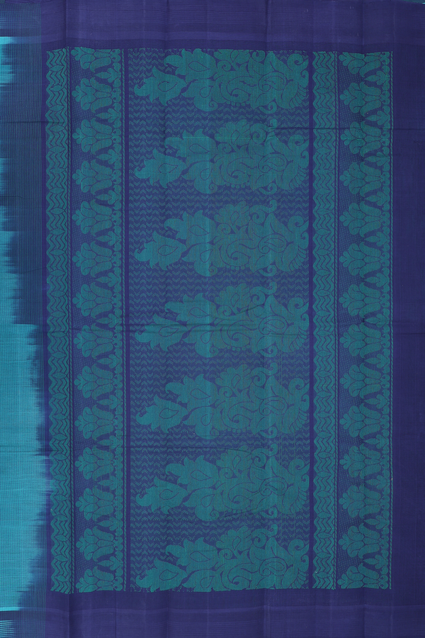 Kanchi Cotton Saree In Blueish Green With Threadwork Buttis