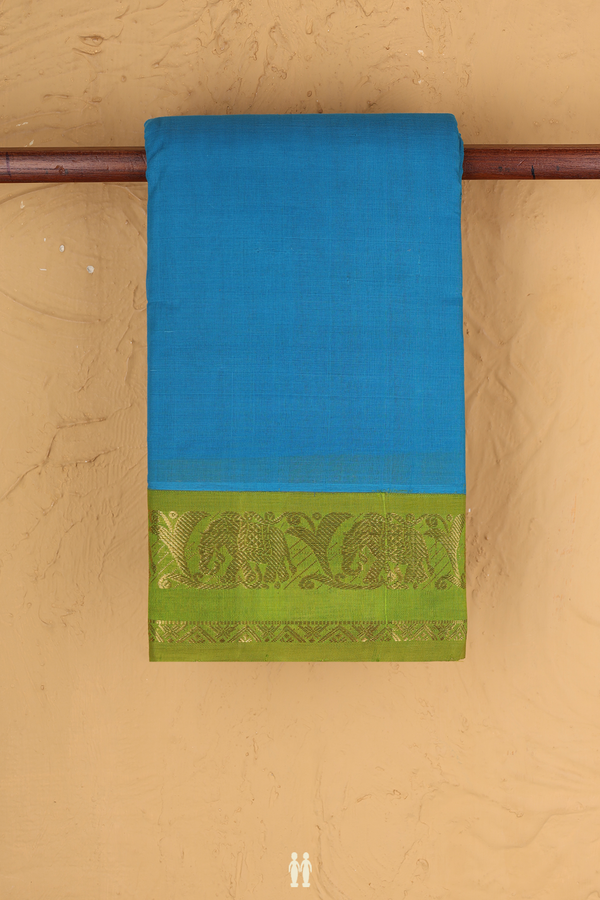 Kanchi Cotton Saree In Sky Blue With Contrast Border