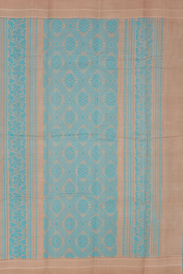 Kanchi Cotton Saree In Sky Blue With Threadwork Design