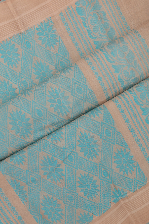 Kanchi Cotton Saree In Sky Blue With Threadwork Design