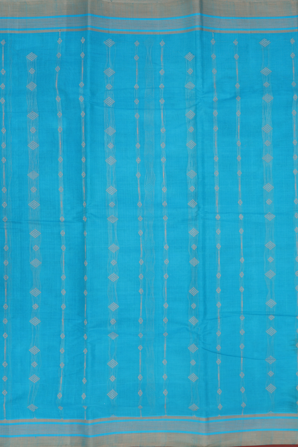 Kanchi Cotton Saree In Sky Blue With Threadwork Design