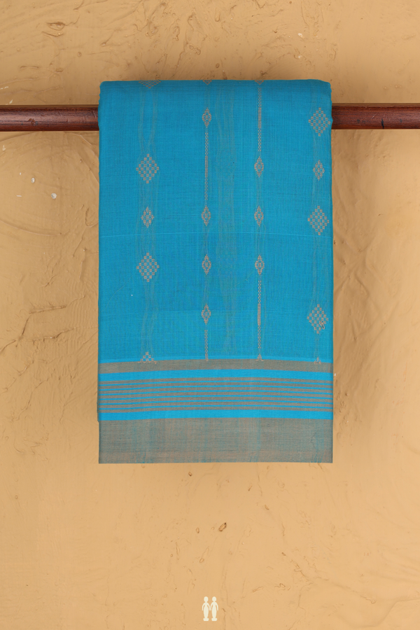 Kanchi Cotton Saree In Sky Blue With Threadwork Design