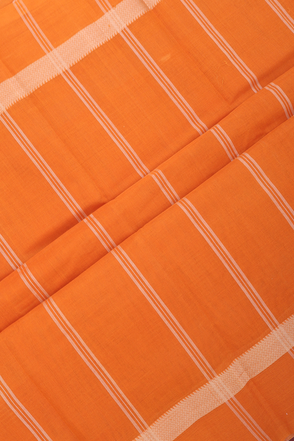 Kanchi Cotton Saree In Tan And Orange With Checks Design