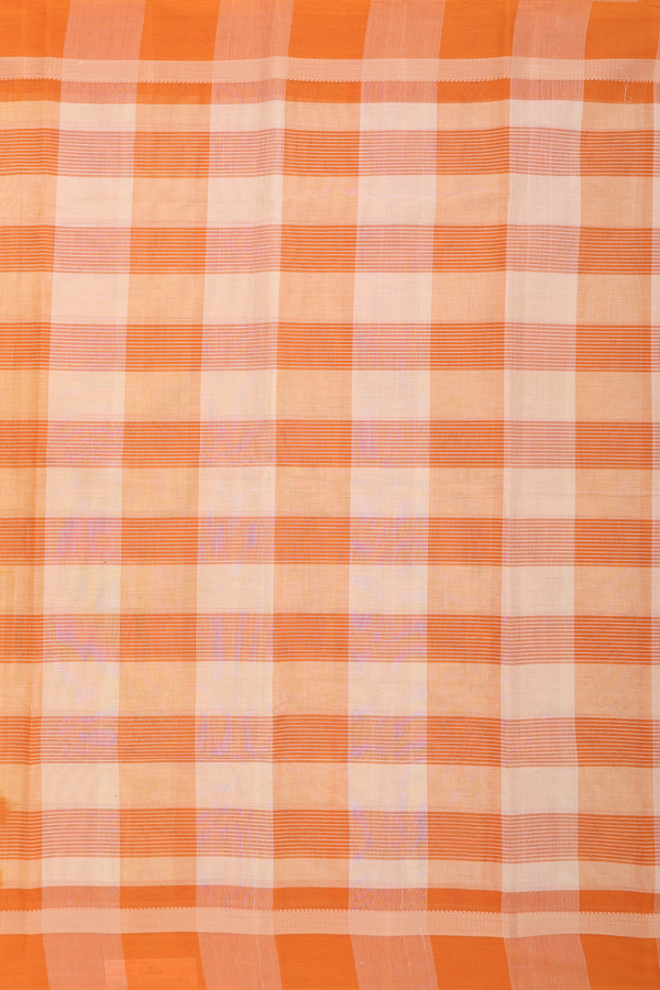 Kanchi Cotton Saree In Tan And Orange With Checks Design