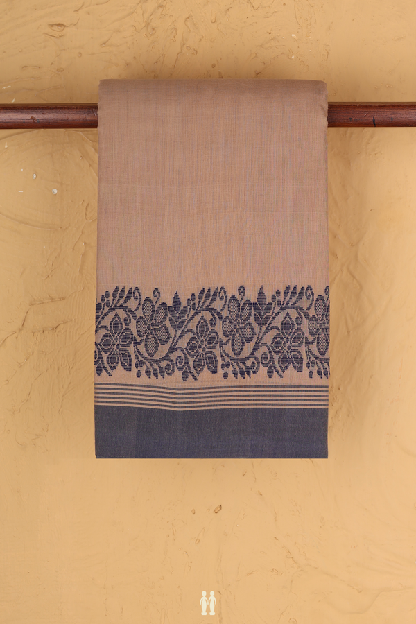 Kanchi Cotton Saree In Tan Brown With Threadwork Border